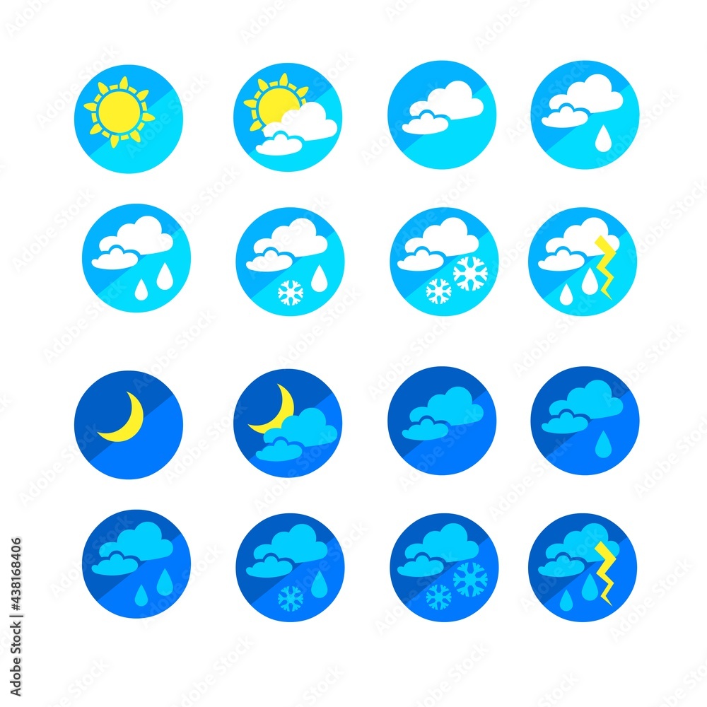 Set of weather icons on a white background. Weather phenomena. Flat image, isolated. Vector. Set of weather icons on a white background. Weather phenomena. Flat image, isolated. Vector.