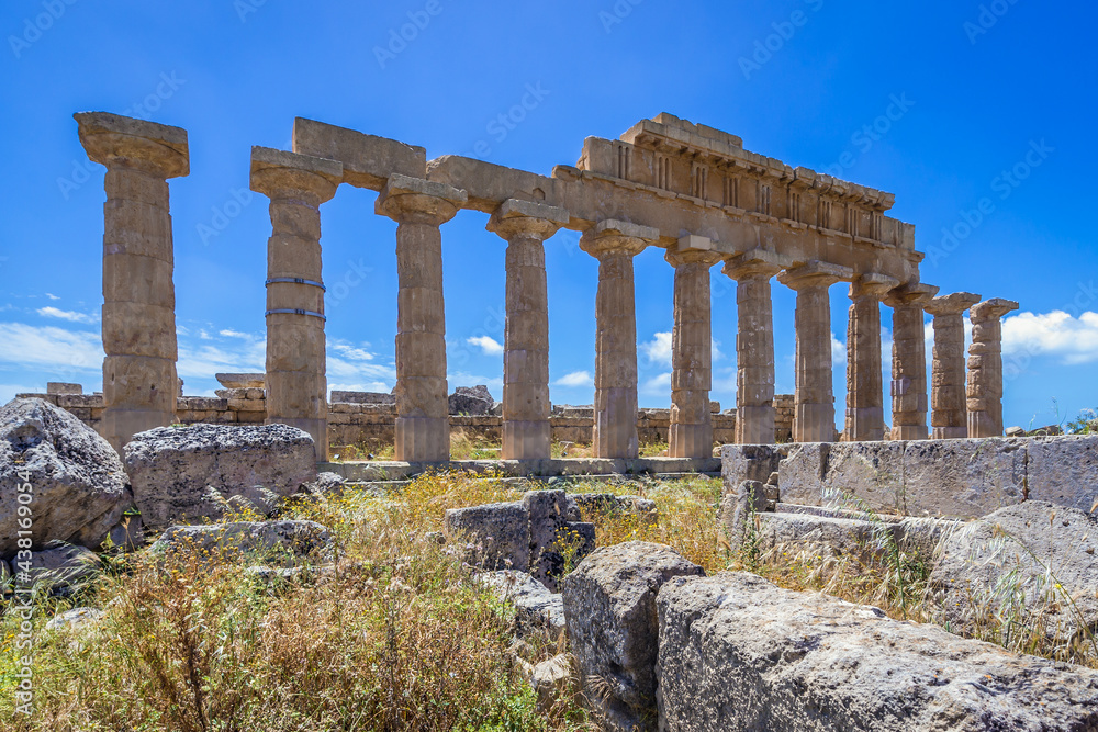 Remains of Temple of Apollo on the acropolis of Selinunte ancient city, Sicily Island, Italy
