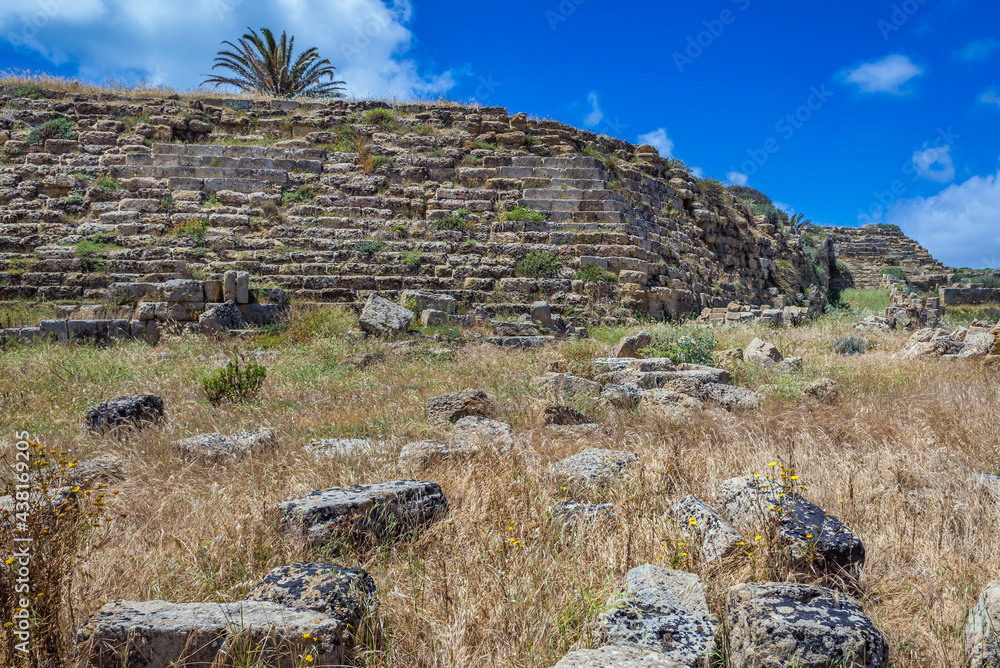 Remains of Greek city walls of Acropolis of Selinunte ancient city, Sicily Island, Italy