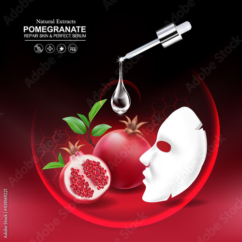 Pomegranate Collagen Serum or Vitamin Plus Vitamin Vector Banner Template