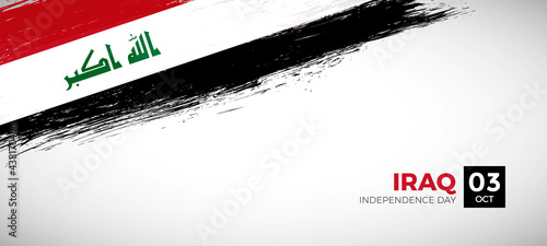 Happy independence day of Iraq with brush painted grunge flag background
