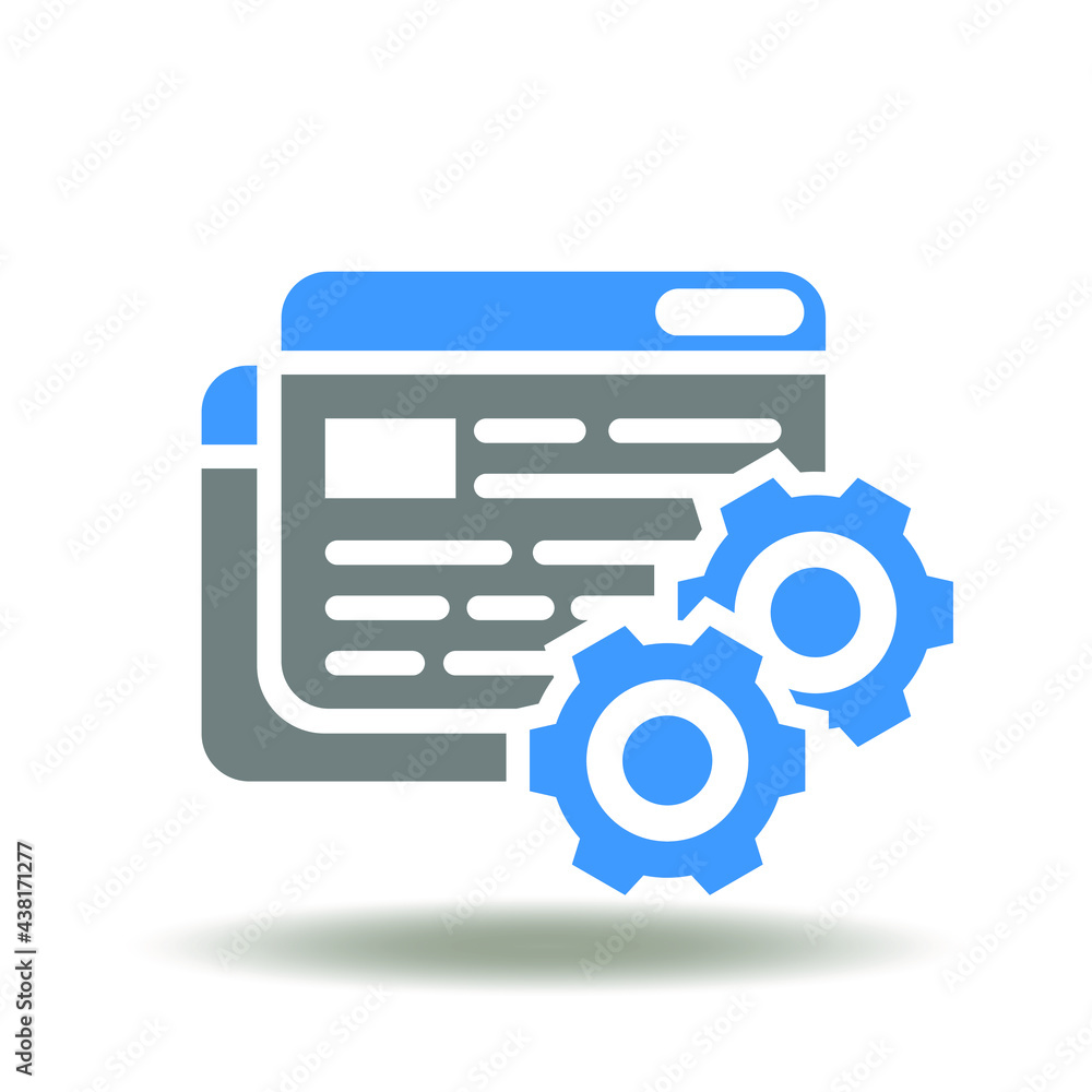Website pages with gears mechanism vector illustration. Technical documentation symbol. Website pages with gears mechanism vector illustration. Technical documentation symbol.