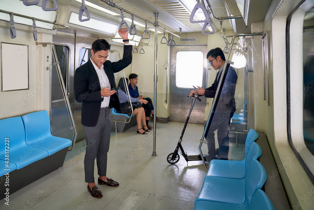 Passengers transport with underground train for go to destination Passengers transport with underground train for go to destination