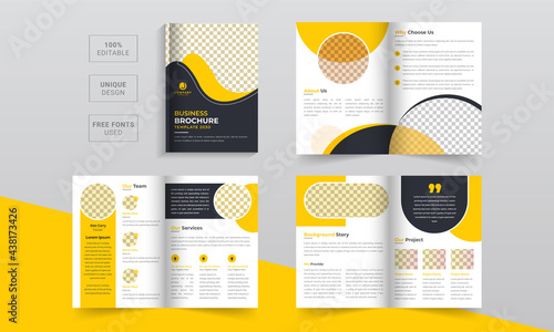 Brochure template design. Business bifold brochure. Creative bi-fold pages brochure design. Company profile template design. Corporate brochure template with modern, minimal and abstract design in A4 