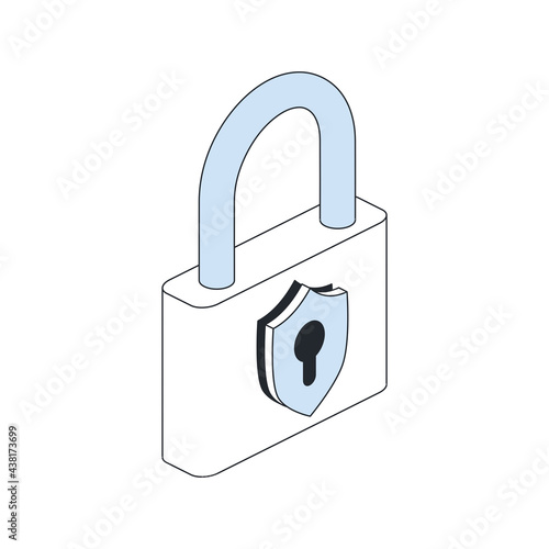 Lock interlock, security shield. Vector 3d line isometric, color web icons, new flat style. Creative design idea for infographics.