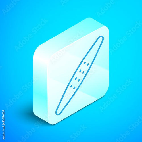 Isometric line Nail file pet icon isolated on blue background. Professional treatment at home grooming for pet. Silver square button. Vector