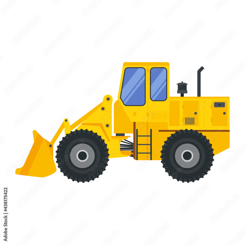 Illustration for construction machinery vehicle bulldozer.