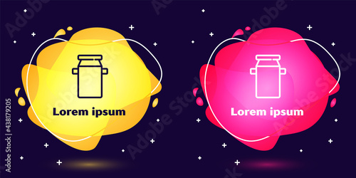Set line Can container for milk icon isolated on blue background. Abstract banner with liquid shapes. Vector