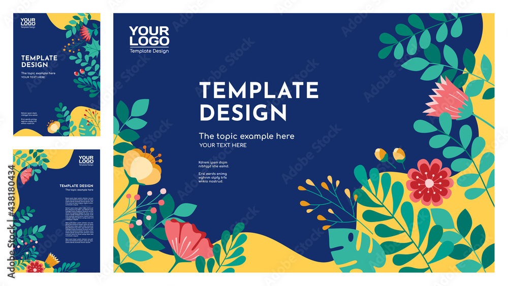 Hand drawn blue floral template design, Vector layout ornament concept for presentation, printing, magazine, book, poster