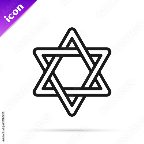 Black line Star of David icon isolated on white background. Jewish religion symbol. Symbol of Israel. Vector