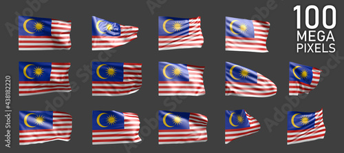 many different images of Malaysia flag isolated on grey background - 3D illustration of object photo