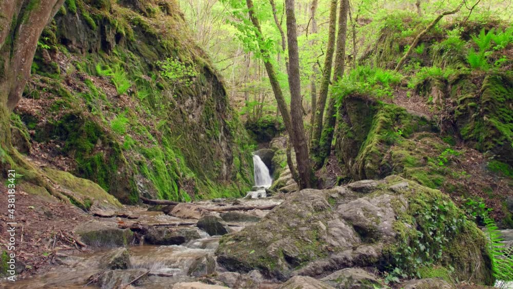 Small waterfall running through the Loire Valley known as Gorges du désert. Loire Auvergne Rhône Alpes France Small waterfall running through the Loire Valley known as Gorges du désert. Loire Auvergne Rhône Alpes France