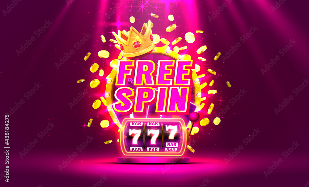 Casino free spin 777 label frame, golden banner, border winner, Vegas game. Vector - obrazy, fototapety, plakaty 