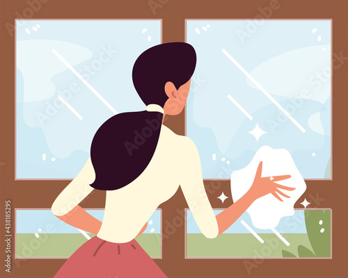 housewife cleaning window