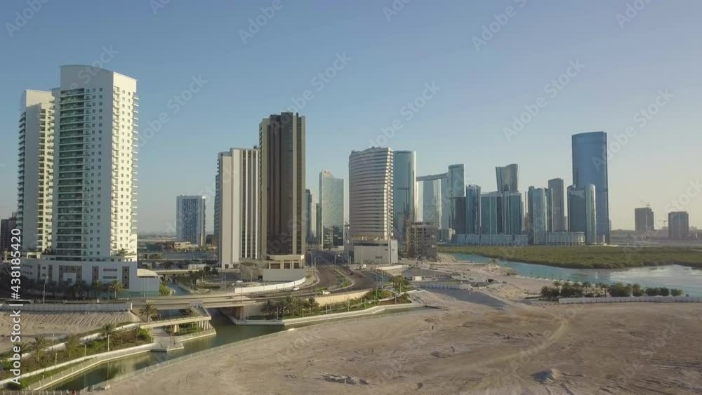 Abu Dhabi, Emirates, Aerial View of Modern Condominium Bildings on Waterfront of Al Reem Island, Drone Shot Abu Dhabi, Emirates, Aerial View of Modern Condominium Bildings on Waterfront of Al Reem Island, Drone Shot