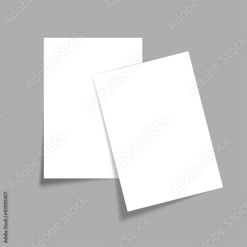 White blank paper sheet with shadow isolated on grey background.