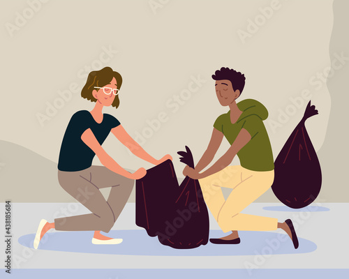 couple cleaning garbage