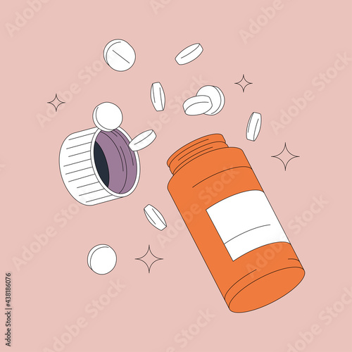 Open Pills Bottle And Tablets
