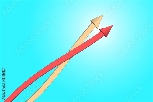 two arrows twisted around a common axis tend upward, synergy for increased growth, collaboration for improved results