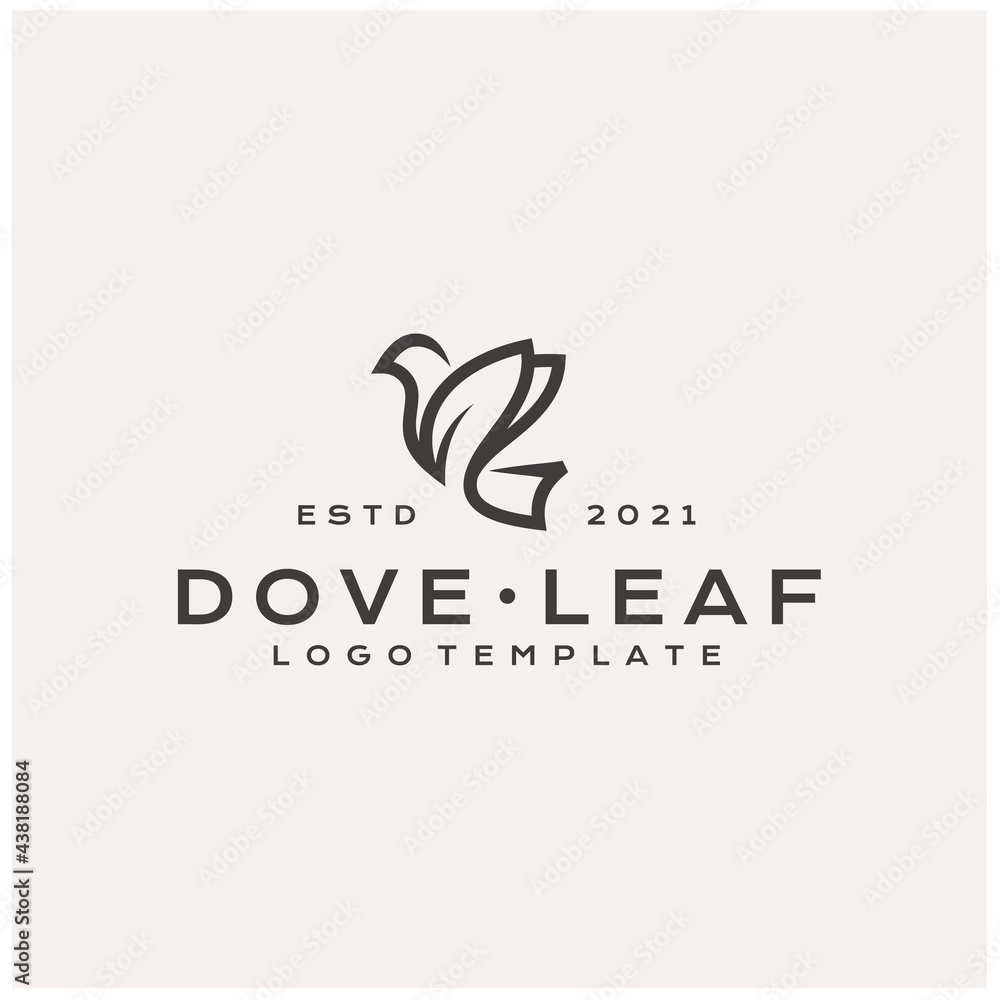 Classic Flying Dove Pigeon Bird with Leaf Wings for Vintage Nature Wildlife Label Logo Design Classic Flying Dove Pigeon Bird with Leaf Wings for Vintage Nature Wildlife Label Logo Design