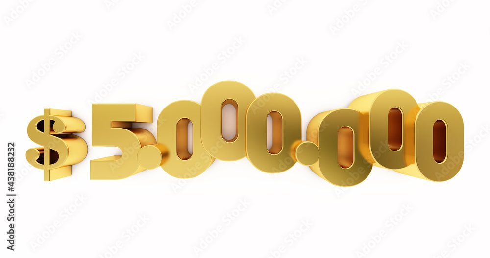 3d render of golden $5000000 Dollar isolated on white background 3d render of golden $5000000 Dollar isolated on white background
