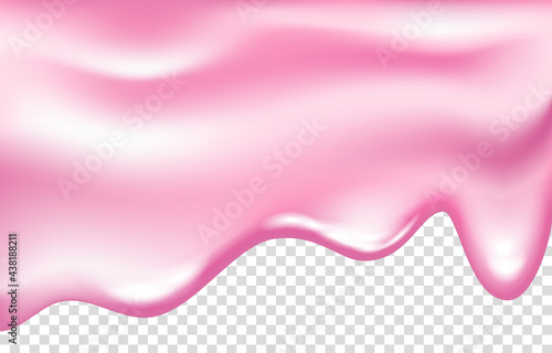 Dripping pink creamy liquid, donut, yogurt with cherry jam.
