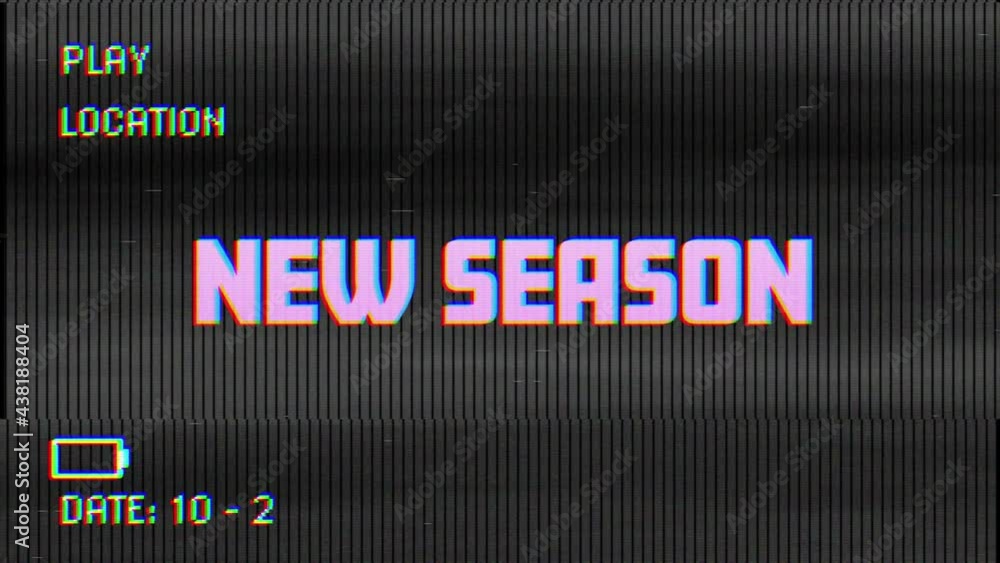 Digital animation of glitch vhs effect over new season text against black background Digital animation of glitch vhs effect over new season text against black background