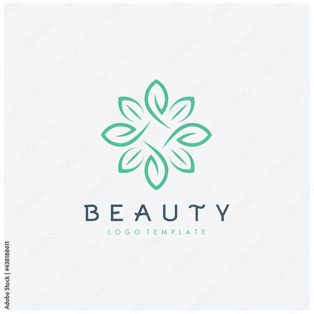 Simple beauty mandala foliage green floral leaf, luxury natural flower pattern logo design