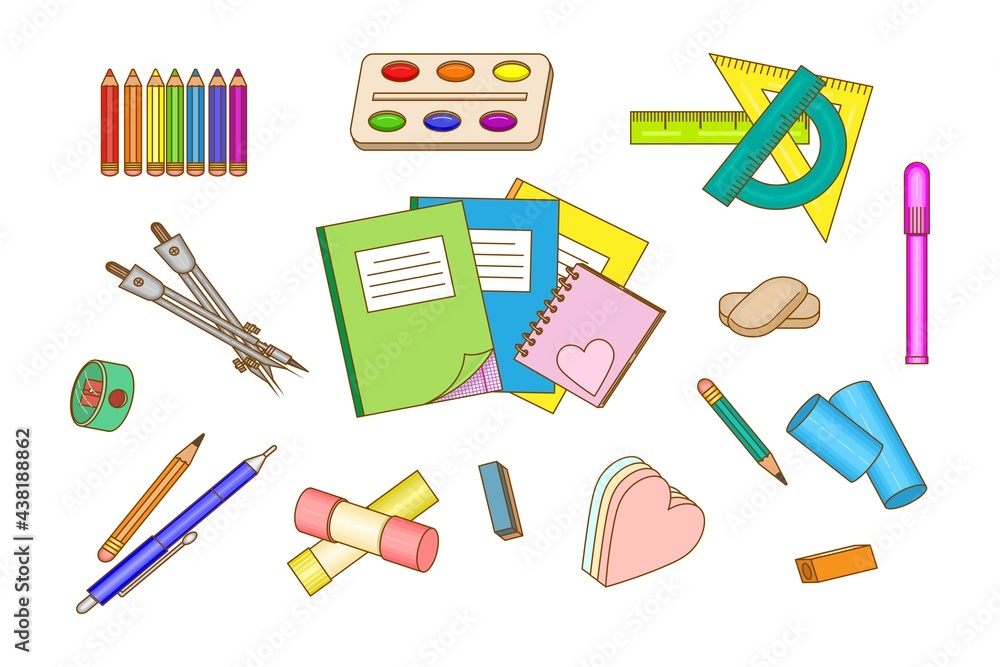 A set of stationery and school supplies.