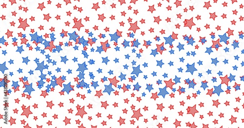 Composition of small red and blue stars in horizontal stripes filling white background