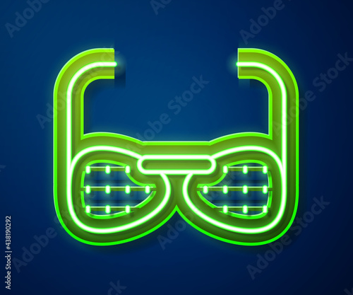 Glowing neon line Glasses for the blind and visually impaired icon isolated on blue background. Vector