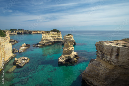 Torre dell'Orso, with its high cliffs and blue sea, in Salento, Puglia, Italy