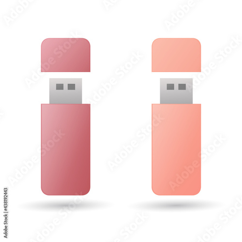 Flash memory set. Colored vector illustration. Electronic data storage device. Isolated on white background.