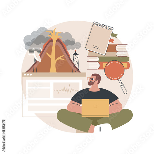 Volcanology abstract concept vector illustration. Volcanic eruption study, volcanology discipline, university study, post graduate education, scientific research and prediction abstract metaphor.