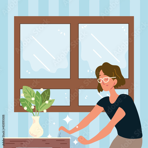 woman cleaning with cloth