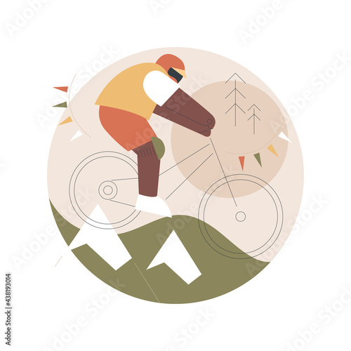 Downhill abstract concept vector illustration. Mountain freeride, extreme sport, forest track, holiday adventure, cycle competition, active lifestyle, hill ride, speed bike abstract metaphor.