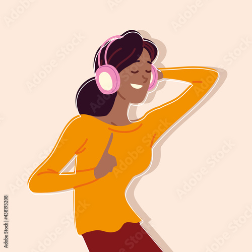 young female using earphones