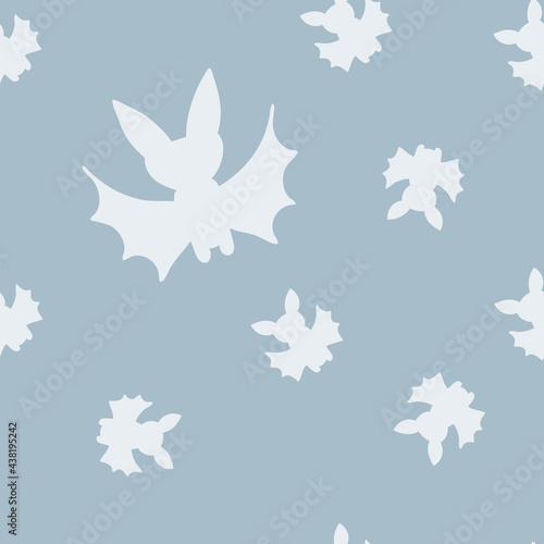 Halloween seamless pattern of large and small bat silhouettes. Perfect for scrapbooking, textile and prints. Hand drawn vector illustration for decor and design.
