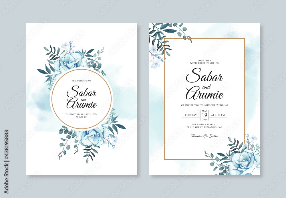 Watercolor floral for wedding invitation card set template