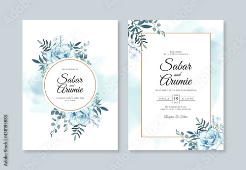 Watercolor floral for wedding invitation card set template