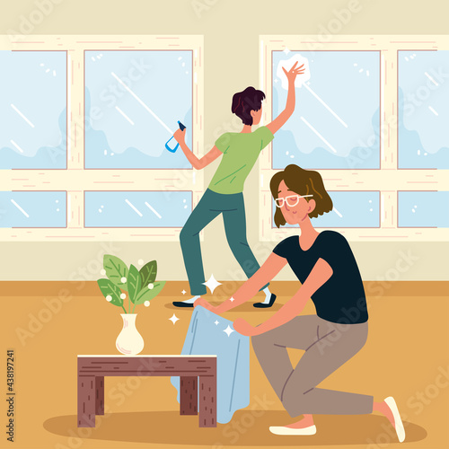 couple cleaning at home