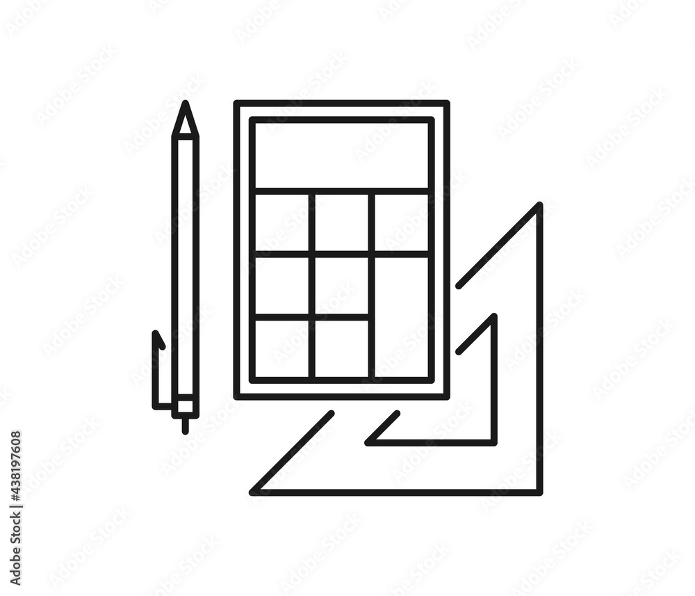 Ruler, pen and calculator icon. Mathematics and architecture concept. White background, Vector graphics.
Ruler, pen and calculator icon. Mathematics and architecture concept. White background, Vector graphics.