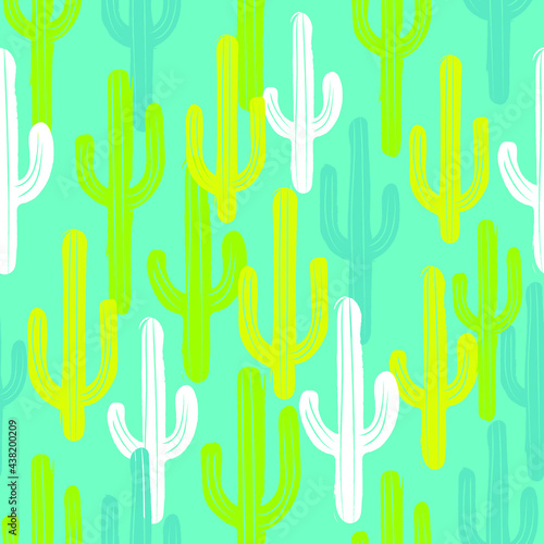 Seamless cactus pattern. Neon and fluor colors. Botanical cacti background - Vector illustration