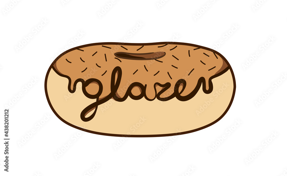 illustration of a donut with chocolate icing in the form of glaze lettering illustration of a donut with chocolate icing in the form of glaze lettering