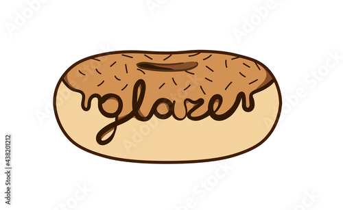 illustration of a donut with chocolate icing in the form of glaze lettering