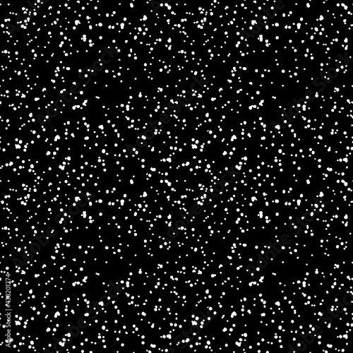 Space stars background, night sky. Abstract Cosmos texture. Splash vector seamless pattern. White spots, dots on black backdrop