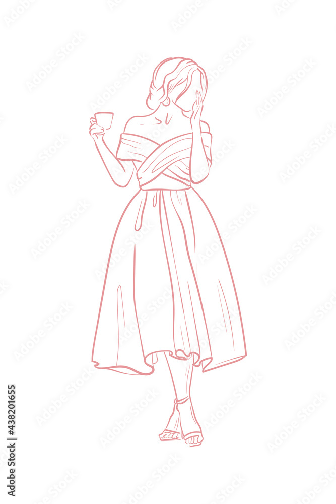 Wedding dress, bride. Trend vector illustration. Linear art. Icon for wedding agencies, photographers, law shops, florists, pastry shops Wedding dress, bride. Trend vector illustration. Linear art. Icon for wedding agencies, photographers, law shops, florists, pastry shops