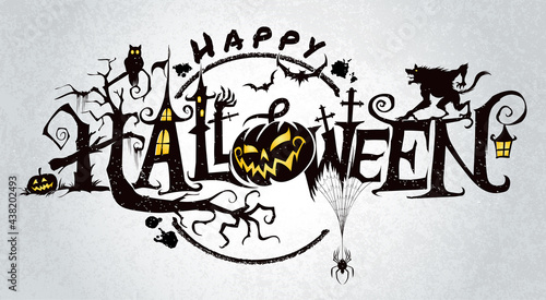 Happy Halloween vector lettering.Happy Halloween Text Banner, greeting card, party invitation. © Pugun & Photo Studio
