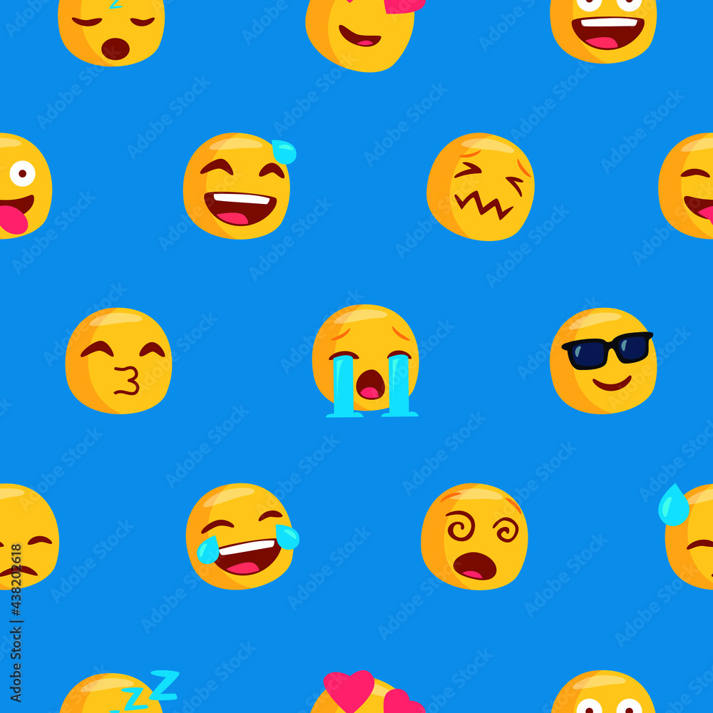 Emoji pattern in blue background. Ready for printing on textile and other seamless design. Emoji pattern in blue background. Ready for printing on textile and other seamless design.