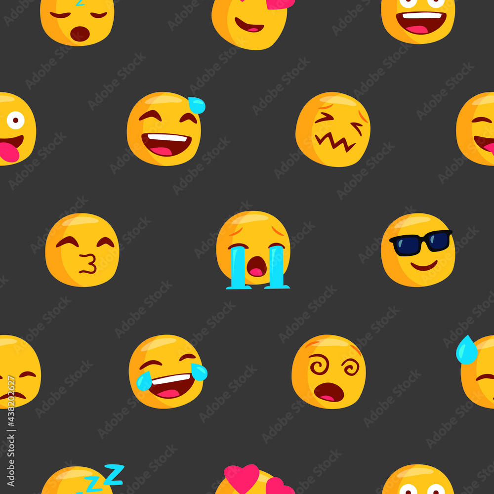 Emoji pattern in black background. Ready for printing on textile and other seamless design. Emoji pattern in black background. Ready for printing on textile and other seamless design.